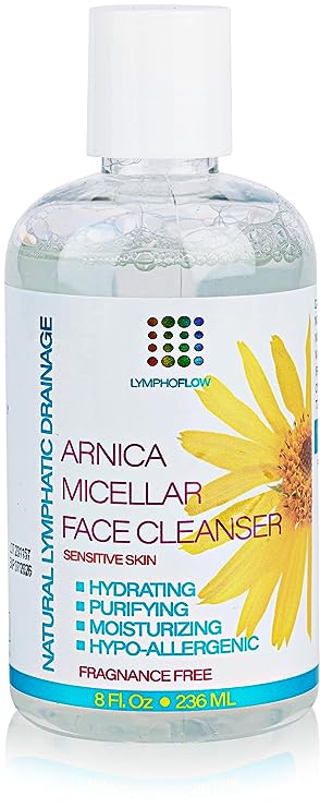 Bruizex Arnica Montana Micellar Cleansing Water for All Skin Types I Facial Cleanser & Makeup Remover I For Natural Lymphatic Drainage I Face Puffiness Reduction I Use with Pads, Face Mask I 8 Oz