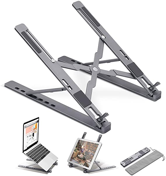 Laptop Stand Adjustable Height for Desk, ZMTECH 6 Angle Foldable Laptop Holder, Portable Aluminum Ergonomic Notebook Riser Compatiable with 10-17.3" Laptops