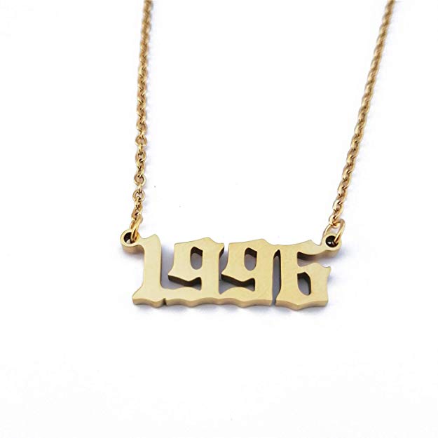 Hutinice Gold Plated Birth Year Number Pendant Necklace Birthday Gift Charm Friendship Jewelry for Women and Girl 18" Chain
