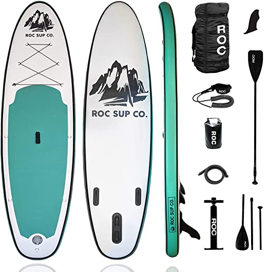 Roc Inflatable Stand Up Paddle Board W Free Premium SUP Accessories & Backpack, Non-Slip Deck. Bonus Waterproof Bag, Leash, Paddle and Hand Pump