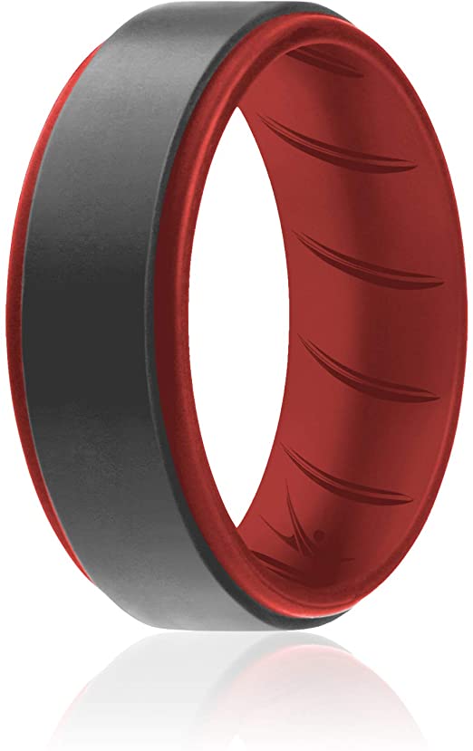 ROQ Silicone Ring for Men - Breathable Silicone Rings with Comfort Fit Air Flow Design - Step Edge - Comes in 1/4/7 Packs - Mens Silicone Rubber Medical Grade Bands - Safe Wedding Rings for Men
