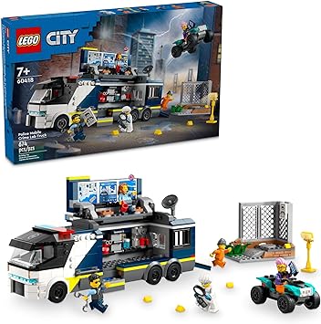 LEGO City Police Mobile Crime Lab Truck Toy, Pretend Play Police Toy, Includes Quad Bike, 2 Officers, 1 Scientist and 2 Crook Minifigures, Police Truck Toy for Kids Ages 7 Plus, 60418