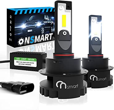 Onsmart 9005/9006/HB3/HB4 LED Headlight Bulbs-200% Brighter High/Low Beam/Fog Light, 6000K Cool White LED Headlight Conversion Kit IP67 Waterproof, Halogen Replacement, Quick Installation, Pack of 2