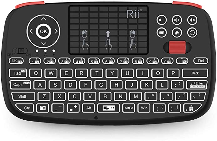 (2019 Upgrade) Rii i4 Mini Bluetooth Keyboard with Touchpad, Blacklit Portable Wireless Keyboard with 2.4G USB Dongle for Smartphones, PC, Tablet, Laptop TV Box iOS Android Windows Mac.Black