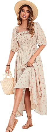 R.Vivimos Women Summer Half Sleeve Cotton Ruffled Vintage Elegant Backless A Line Flowy Long Dresses