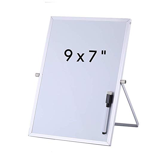 Aelfox 9 x 7 Inch Desktop Small Dry Erase Board with Stand, Double-Sided Magnetic Small White Board Planner Reminder Board with Marker for Office, Home, School