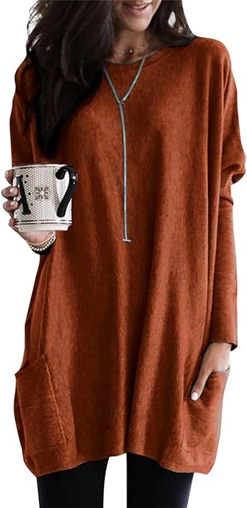 Dokotoo Womens Casual Long Sleeve Shirts Lightweight Sweatshirts Fashion Tunic Tops with Pockets