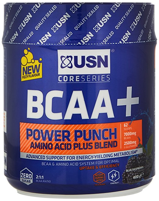 USN BCAA Power Punch Branched Chain Amino Acid Plus Blend Recovery Drink, Blue Raspberry, 400 g