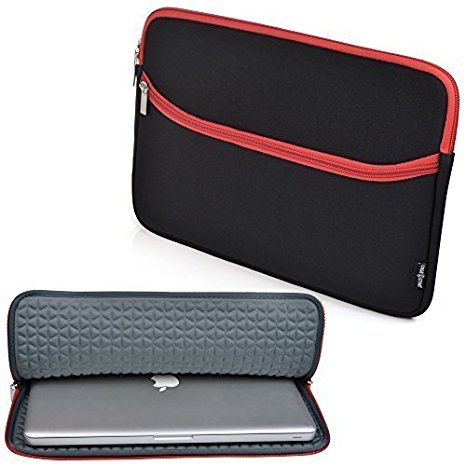 Case Star 15 Inch Neoprene Sleeve Case with Anti Shock EVA Foam Shock Resistant Padding for Apple Macbook Pro 15.6 with Retina Display MJLT2LL/A / 15 Inch Chromebook Laptop ("U" - BK/RD)