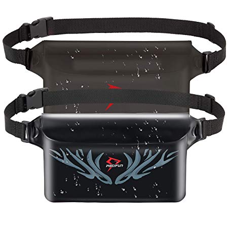 Piscifun Waterproof Pouch with Waist Strap 2 Pack - IPX8 Certified Waterproof Waist Bag- Safety to Keep Your Phone and Valuables Perfect for Fishing Kayaking Diving Rafting Boating Hiking Camping