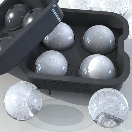 Froz Ice Ball Maker - Novelty Food-Grade Silicone Ice Mold Tray With 4 X 45cm Ball Capacity