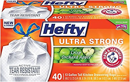 Hefty Ultra Strong Tall Kitchen Drawstring Trash Bags (Crisp Apple Orchard, 13 Gallon, 40 Count)