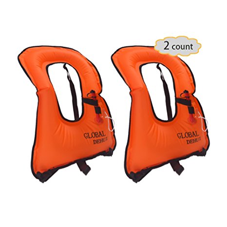 DEHUI GLOBAL Portable Inflatable Snorkeling Vest Life Jacket Diving Safety Whistle