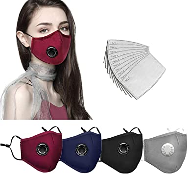 Face Bandanas with Breathing Valve   Activated Carbon Filter Replaceable Haze Dust Face Health Protection for Adults (4pcs   10 Filter, 4Colors)