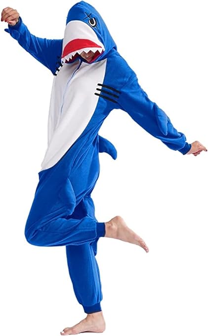 vavalad Adult Shark Onesie Pajamas Unisex Animal Cosplay Costume One Piece for Women and Men