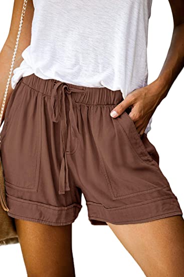 Dokotoo Womens Comfy Drawstring Casual Elastic Waist Pocketed Shorts