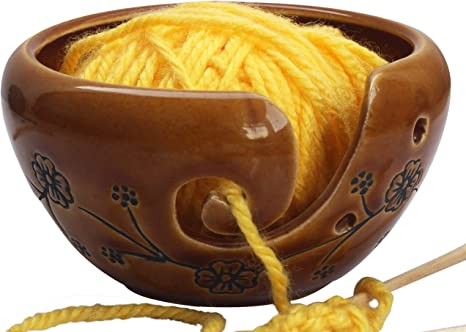 Prime Day Deals 2018 - abhandicrafts - Ceramic Brown Yarn Bowl for Knitting, Crochet for Moms - Beautiful Gift on All Occasions. A Perfect Gift for Moms and Grandmothers