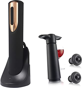 Vacu Vin Wine Saver Pump with 2 x Vacuum Bottle Stoppers - Black (Rose Gold Opener & Wine Preserver)