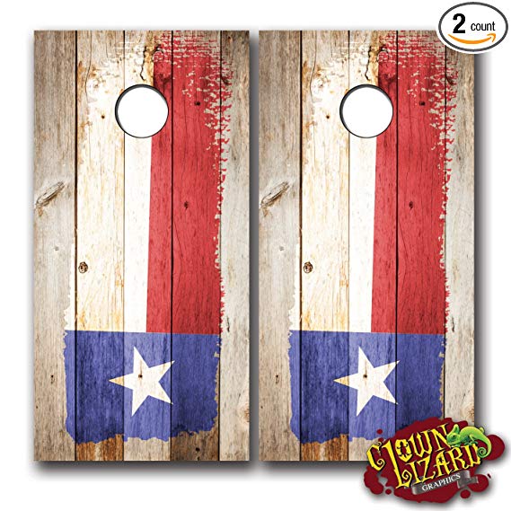 CL0019 Texas Flag Distressed Wood Brush CORNHOLE LAMINATED DECAL WRAP SET Decals Board Boards Vinyl Sticker Stickers Bean Bag Game Wraps Vinyl Graphic Image Corn Hole Lone Star Yellow Rose