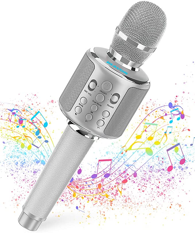 Wireless Bluetooth Karaoke Microphone with Duet Sing, Leather Portable Handheld Mic Speaker Machine for Android/iOS/PC/TV Output for Conference/Wedding/Church/Stage/Party,Gifts for Kids&Adults(White)