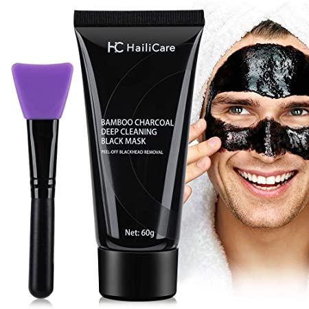 Blackhead Remover Cream Bamboo Activated Charcoal Facial Cream Peel-off Black Cream with Brush Deep Cleansing Purifying Facial Cream for Men Women (2.11 Fl/oz)