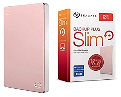 Seagate 2TB Backup Plus Slim USB 3.0 External Hard Drive 2.5 Inch for PC and Mac with 2 Months Free Adobe Creative Cloud Photography Plan - Rose Gold