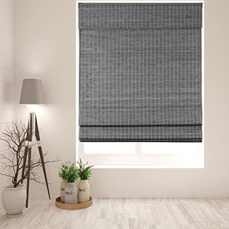 Arlo Blinds Cordless Semi-Privacy Grey-Brown Bamboo Roman Shades Blinds - Size: 46.5" W x 60" H, Cordless Lift System ensures Safety and Ease of use.