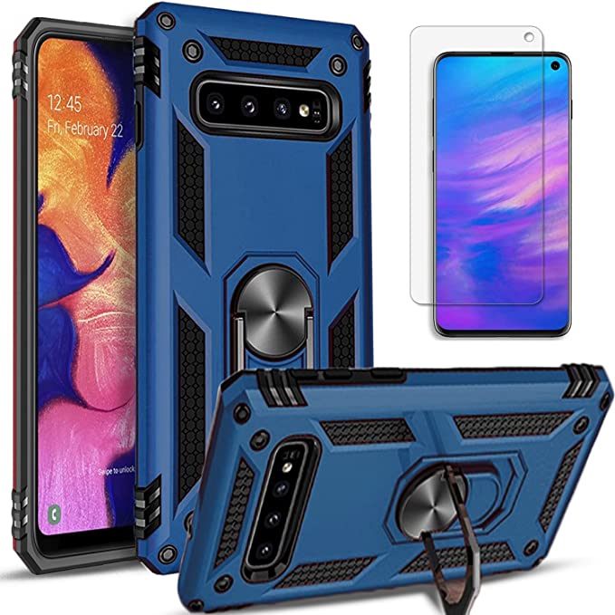 STARSHOP Galaxy S10e Case, Samsung Galaxy S10E Case, [NOT FIT S10/ S10 Plus / S10 LITE] with [Tempered Glass Protector Included] Military Grade Shockproof Drop Protection Ring Kickstand Cover- Blue…