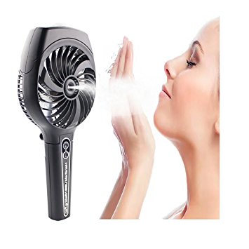 Cxy Portable Misting Fan, Handheld Foldable USB Fan with Rechargeable 2200mAh battery for outdoor activity such as Traveling Hiking climbing or used Indoor table. (Black)