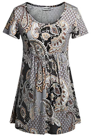 Tencole Womens Scoop Neck Short Sleeve Tunic Tops Empire Waist Peplum Blouse