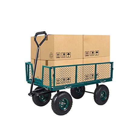 Dporticus Four-Wheel Trailer Large Folding Wagon Side Cart 560lbs Load Capacity, Handling Truck Pull for Outdoor Garden Warehouse Beach