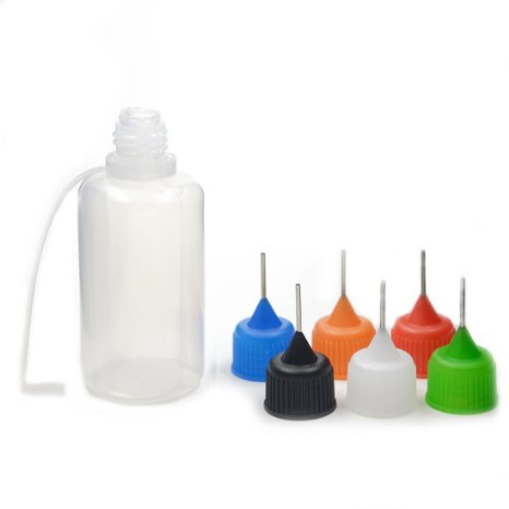 6pcs Dropper Steel Needle Bottles Tip 7 Sizes Plastic Drip E-juice Liquid Filling Squeezable Childproof Mix Color(30ml Mix Color Pack of 6pcs)
