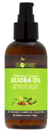 Best Jojoba Oil By Sky Organics Unrefined 100 Pure Cold-Pressed Organic Jojoba Oil 4oz - Moisturizing and Healing For Dry and Oily Skin Acne Frizzy Hair - For Skin Hair and Nail Care