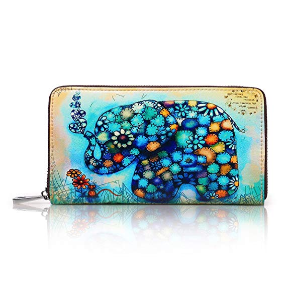 APHISON Wallets for Women Card Holder Zipper Purse Phone Clutch Wallet Painting Wristlet with Wrist Strap/Gift Box