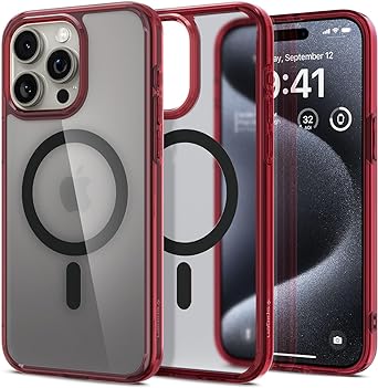 Spigen Magnetic Ultra Hybrid MagFit Designed for iPhone 15 Pro Case, [Anti-Yellowing] [Military-Grade Protection] Compatible with MagSafe (2023) - Deep Red