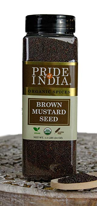 Pride Of India- Organic Brown Mustard Seed Whole- 24 oz (680 gm) Large Dual Sifter Jar - Authentic Indian Vegan Spice- Best for Pickles, Sausages, Salad dressings etc -Offers Best Value for Money