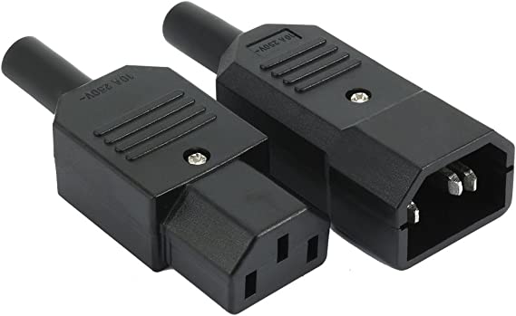 Sourcingmap 1Pair AC250V 10A IEC C14 Male C13 Female, 3 Pins Terminals Inline Adapter Plug Power Socket Connectors