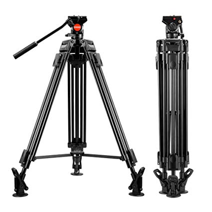 Video Tripod - ESDDI VT-60 64 inch- Professional Heavy Duty Aluminum Shooting Tripod with Fluid Head, Max Loading 11 LB, DSLR Camcorder, Weight: 8.7 Lbs/3.95Kg