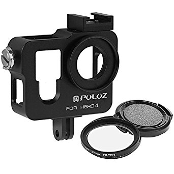 KDTD Housing Shell CNC Aluminum Frame Case Alloy Protective Cage with 37mm UV Lens Filter & Lens Cap for GoPro HERO 4(Black)