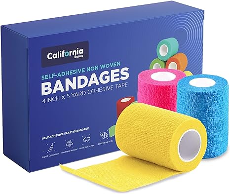 Self Adhesive Bandage Wrap - Self Adhering Non Woven Cohesive Bandage Rolls - Stretch Wrap - Multi Colored Neon Athletic Tape for Wrist - Medical Tape Waterproof - Vet Wrap (4 inch 12 Pack)