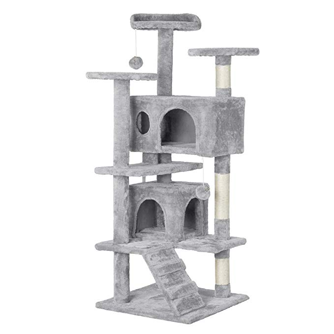 Yaheetech Cat Tree Tower Multilevel Scratching Post Activity Centres (Light Grey)