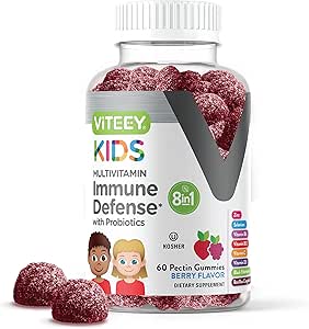 Kids Multivitamin Gummies with Probiotics - 8-1 Kids Vitamins for Immune Health Support with Vitamin C, D3, B12, B6, Zinc, Elderberry, Selenium - Vegetarian - Chewable Tasty Berry Flavored Gummy