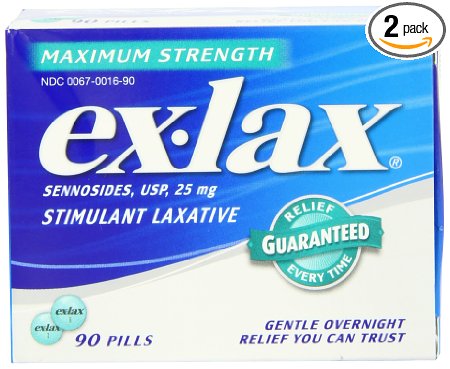 Ex-Lax Stimulant Laxative, Maximum Strength, 25 mg, 90-Count Boxes (Pack of 2)