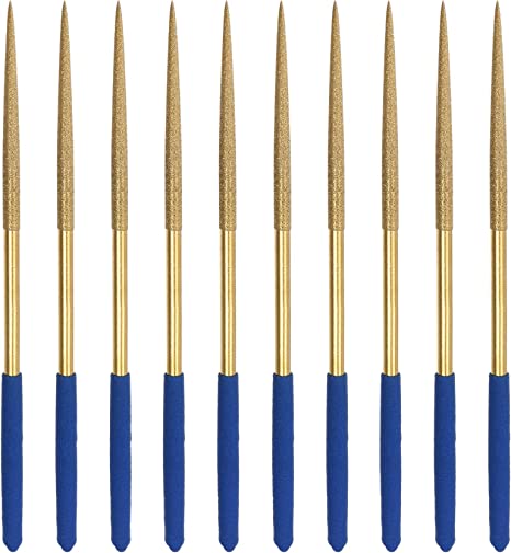 uxcell Diamond Needle File Set 3mm x 140mm, Round Files Titanium Coated Tools for Metal Wood Stone Glass, 10pcs