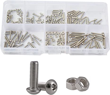 Hex Button Socket Head Cap Screw Metric Threaded Hexagon Allen Drive Machine Metal Bolts Nuts Standard Hardware Fastener SAE Assortment Kit Set 304Stainless Steel 230pcs M2