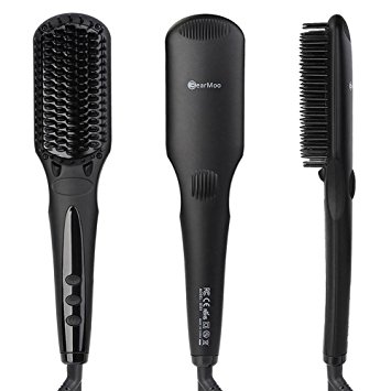 Hair Straightening Brush,BearMoo Best Hair Straightener Brush for Silky Frizz-free Hair,Safest Ceramic Fastest Heating with MCH Technology, Double Anion Hair Care, Anti-Scald Comb Teeth- Gift Packaging-Matte Black