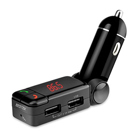 BESTEK FM Transmitter Wireless Bluetooth MP3 Player FM Transmitter Hands-free Calling Car Kit Wireless Sound Transmission with Dual-USB Charger Port 2.1A Audio AUX Port