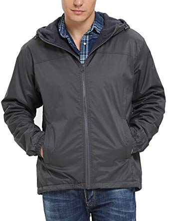 iLoveSIA Men's Lightweight Fleece-Lined Hooded Jacket with Rainproof Windproof Shell