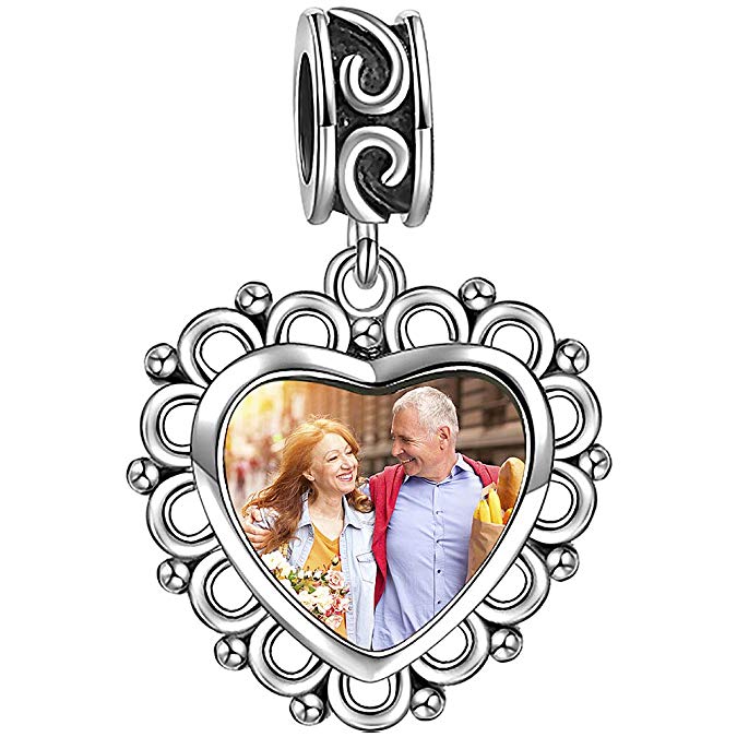 SOUFEEL 925 Sterling Silver Charms Engraved Personalized Photo Charm Pendant for Bracelets and Necklaces