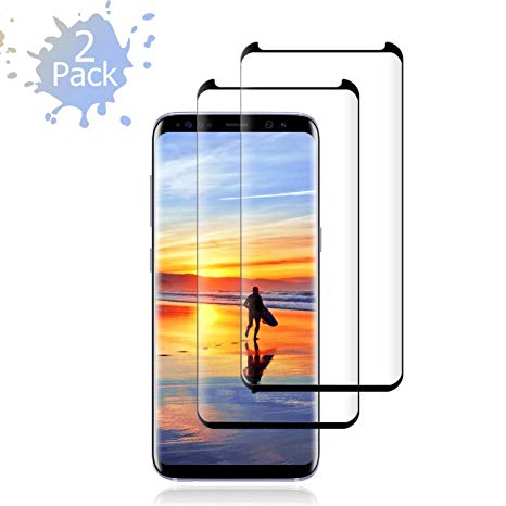 KOFOHO Galaxy S8 Screen Protector Glass,[2 Pack] Full Cover (3D Curved) Tempered Glass Screen Protector for Samsung Galaxy S8 (Transparent)